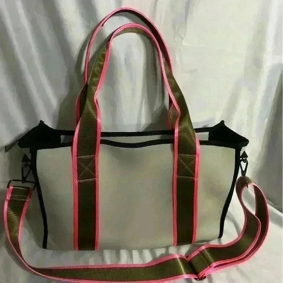 HAUTE SHORE ISLA TOTE - SWANK In A Tan, Goldfish-green And Hot Pink Colors. EUC! - Picture 2 of 13